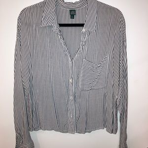 Gray and White Striped Blouse